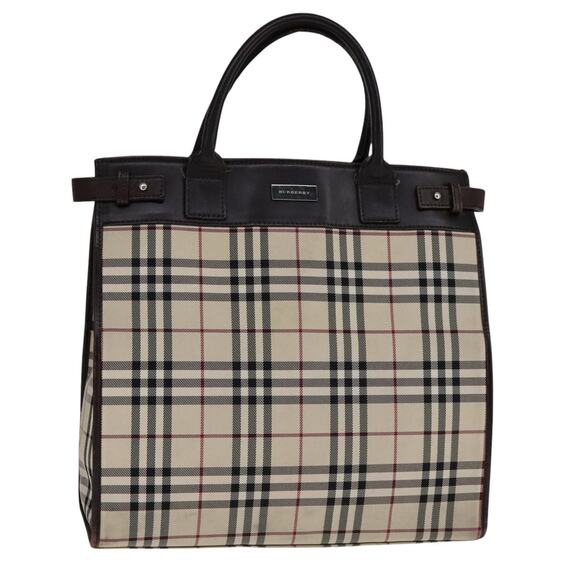 Burberry Nova Check Hand Bag Canvas Leather Beige Brown Silver - Picture 1 of 16